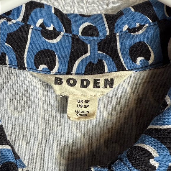 Boden Laura Jersey‎ Midi Shirt Dress Blue Geometric Print Belted Long Sleeve  2P - Picture 6 of 12